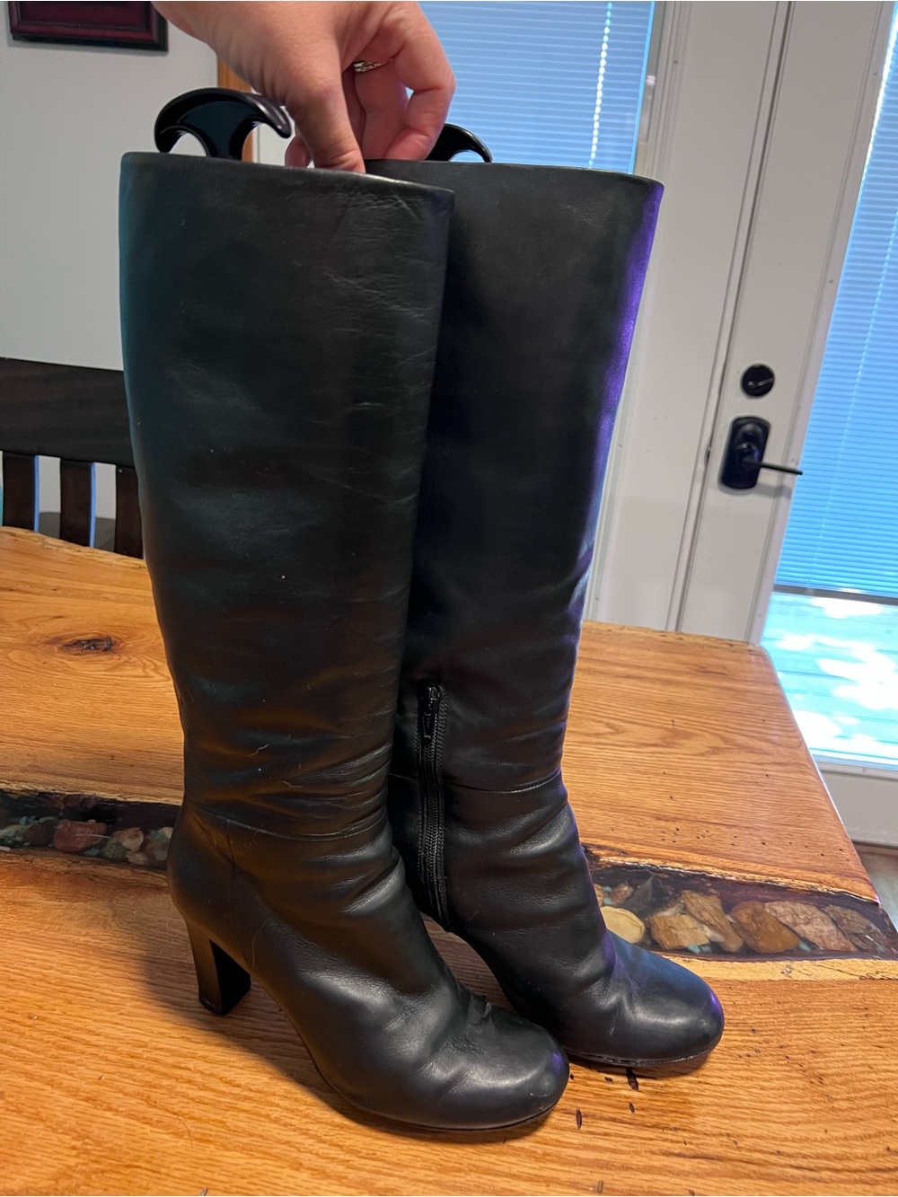 Max Mara Black Leather Knee-High Heeled Boots